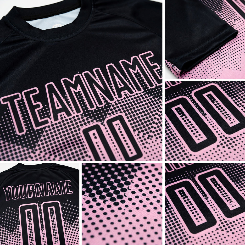 Custom Light Pink Black Sublimation Soccer Uniform Jersey detail