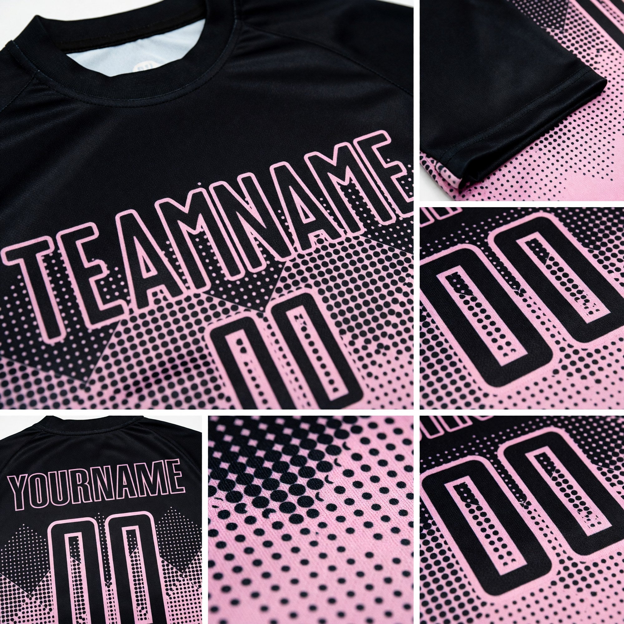 Custom Light Pink Black Sublimation Soccer Uniform Jersey detail
