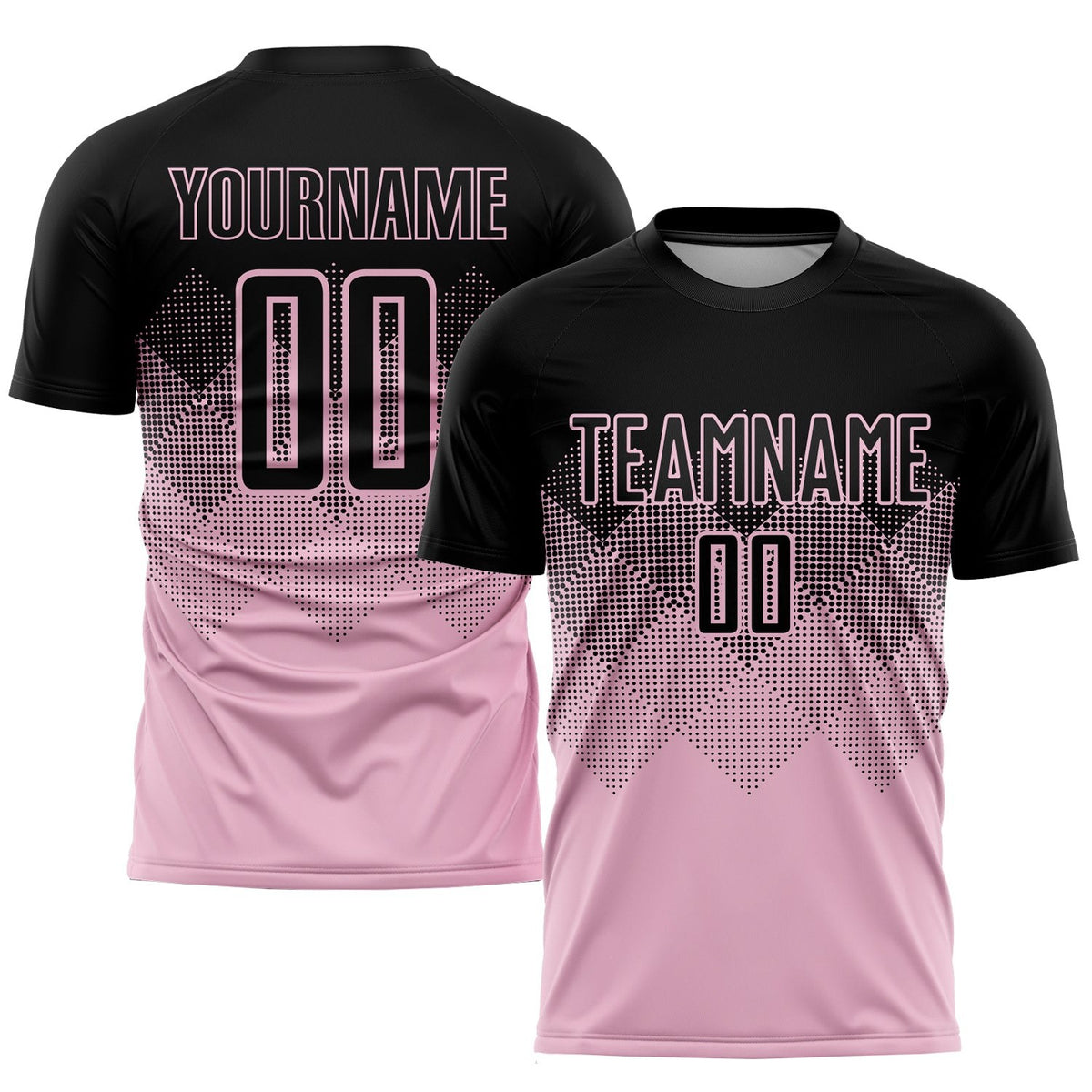 Custom Light Pink Black Sublimation Soccer Uniform Jersey photo 1