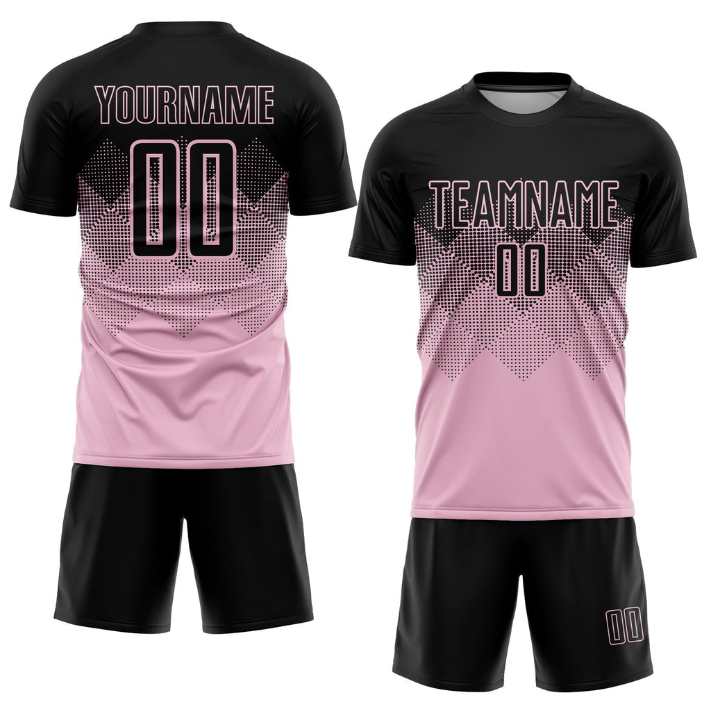 Custom Light Pink Black Sublimation Soccer Uniform Jersey photo 2