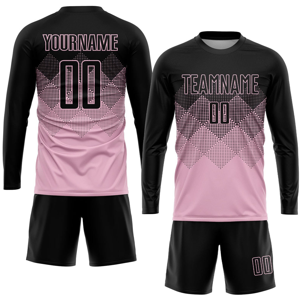 Custom Light Pink Black Sublimation Soccer Uniform Jersey photo 4