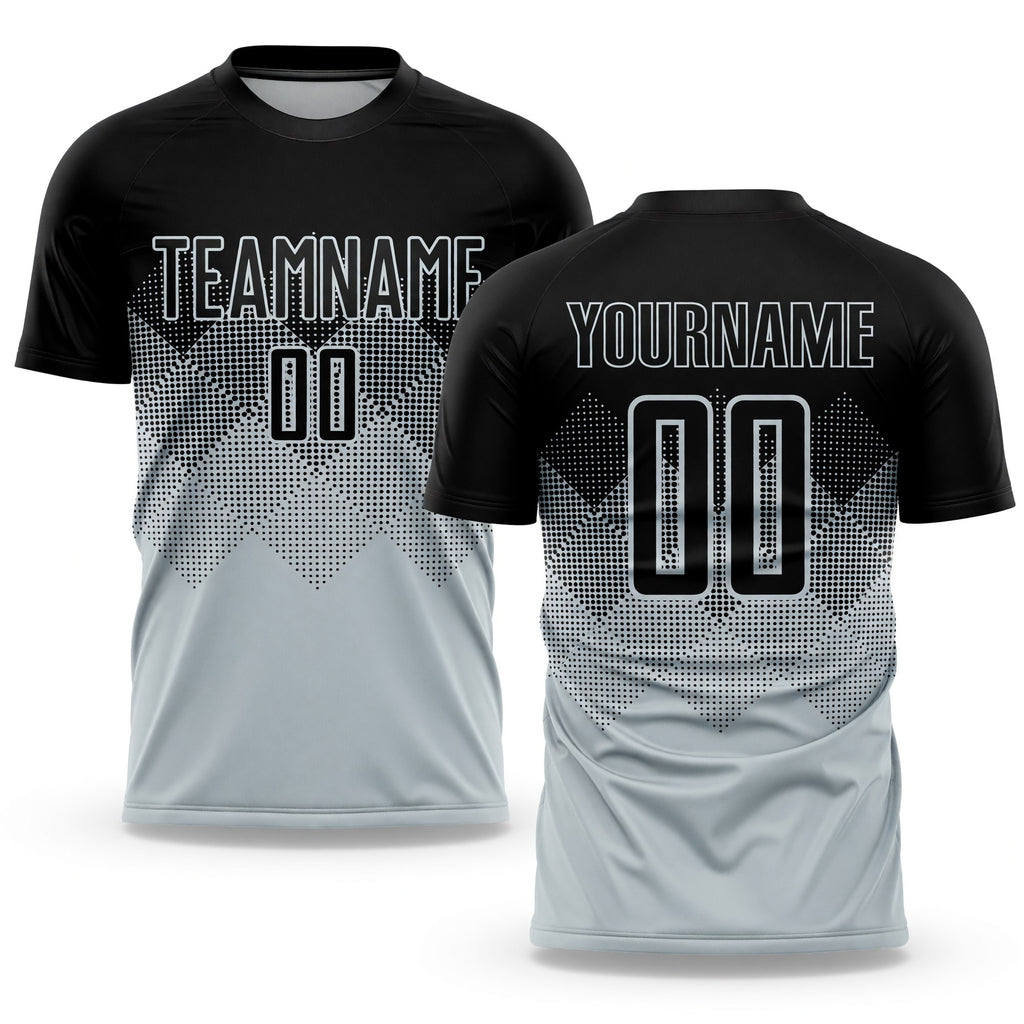 Custom Silver Black Sublimation Soccer Uniform Jersey