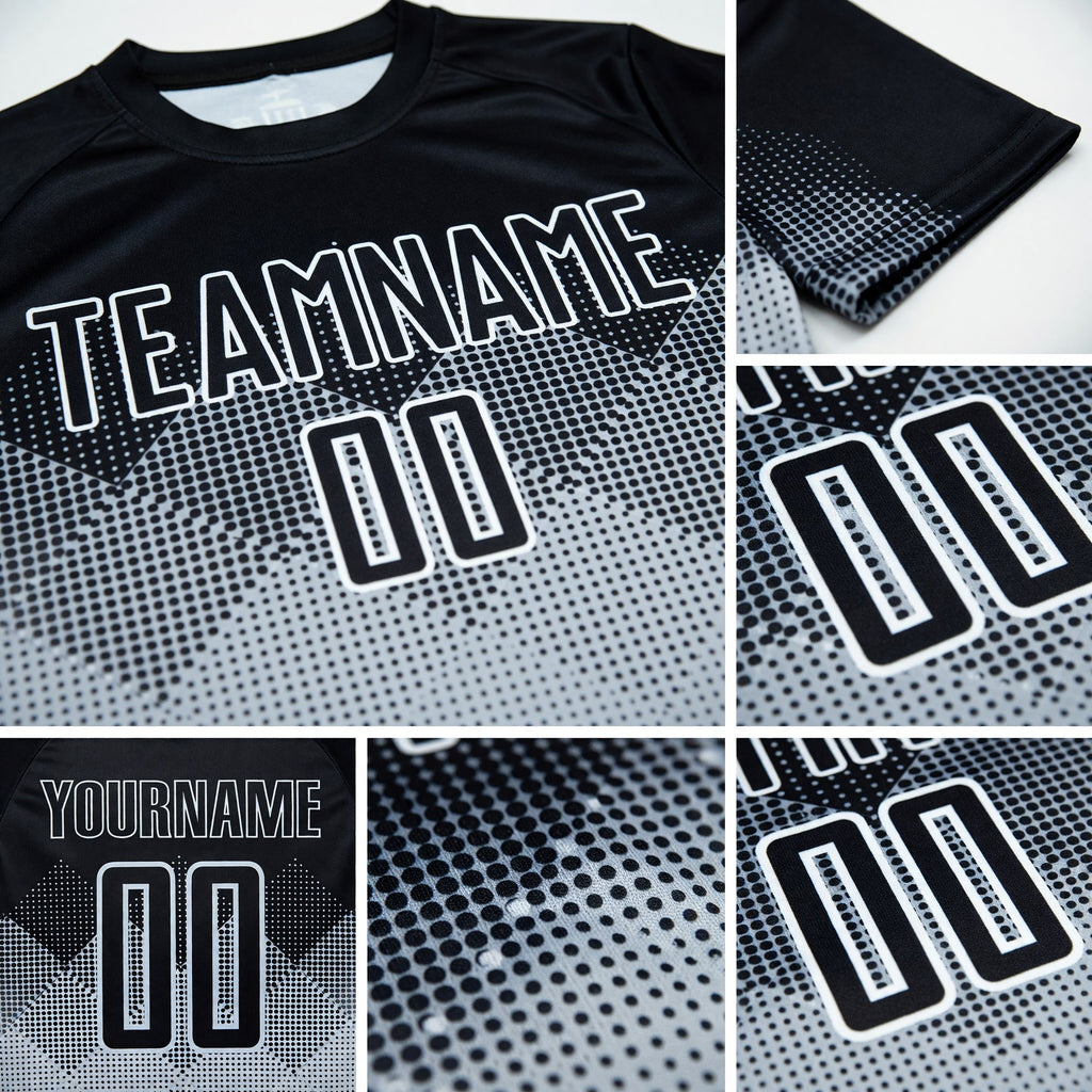 Custom Silver Black Sublimation Soccer Uniform Jersey detail
