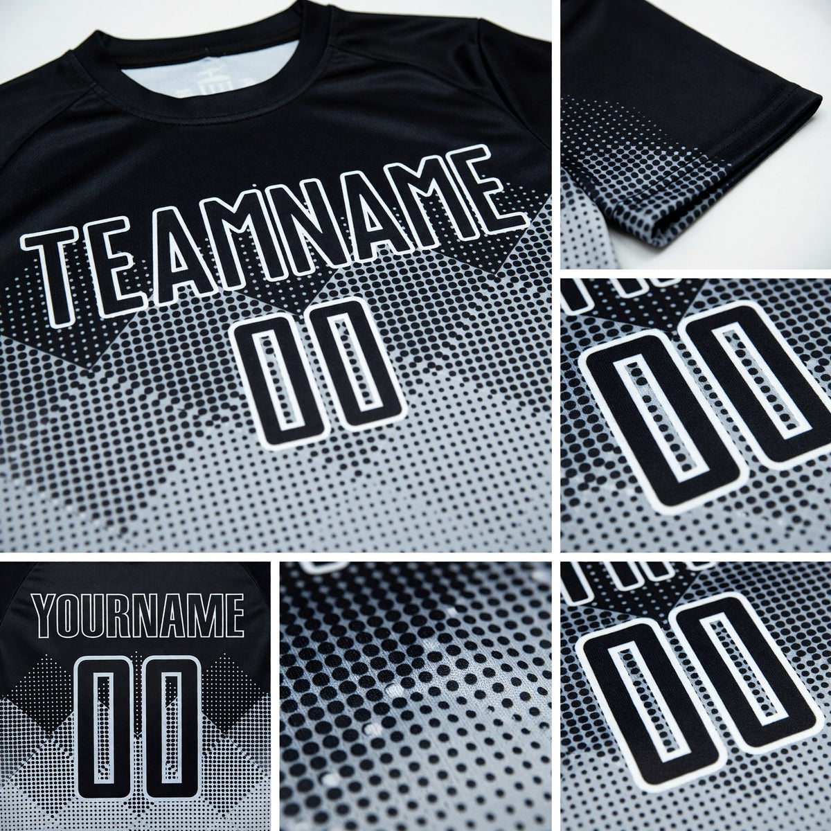 Custom Silver Black Sublimation Soccer Uniform Jersey detail