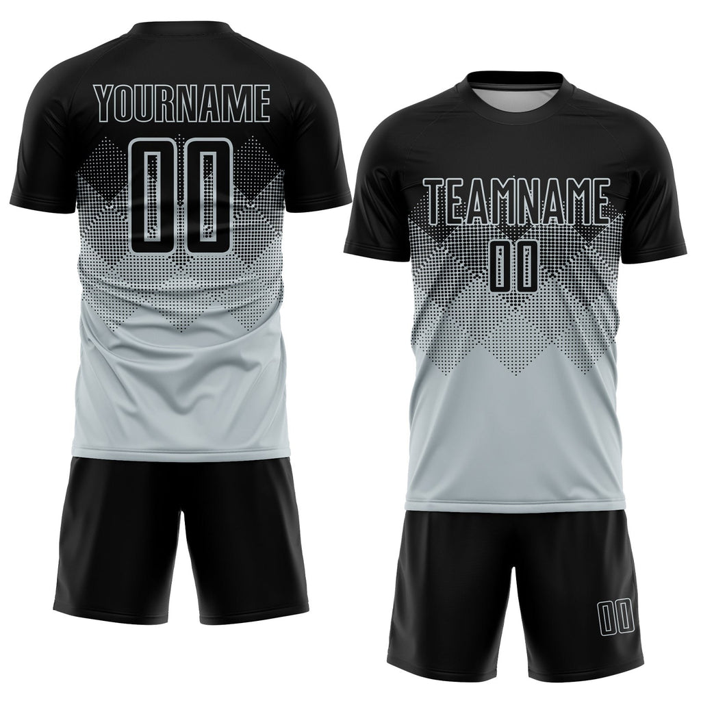 Custom Silver Black Sublimation Soccer Uniform Jersey photo 2