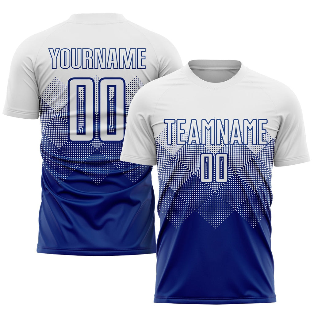 Custom Royal White Sublimation Soccer Uniform Jersey photo 1