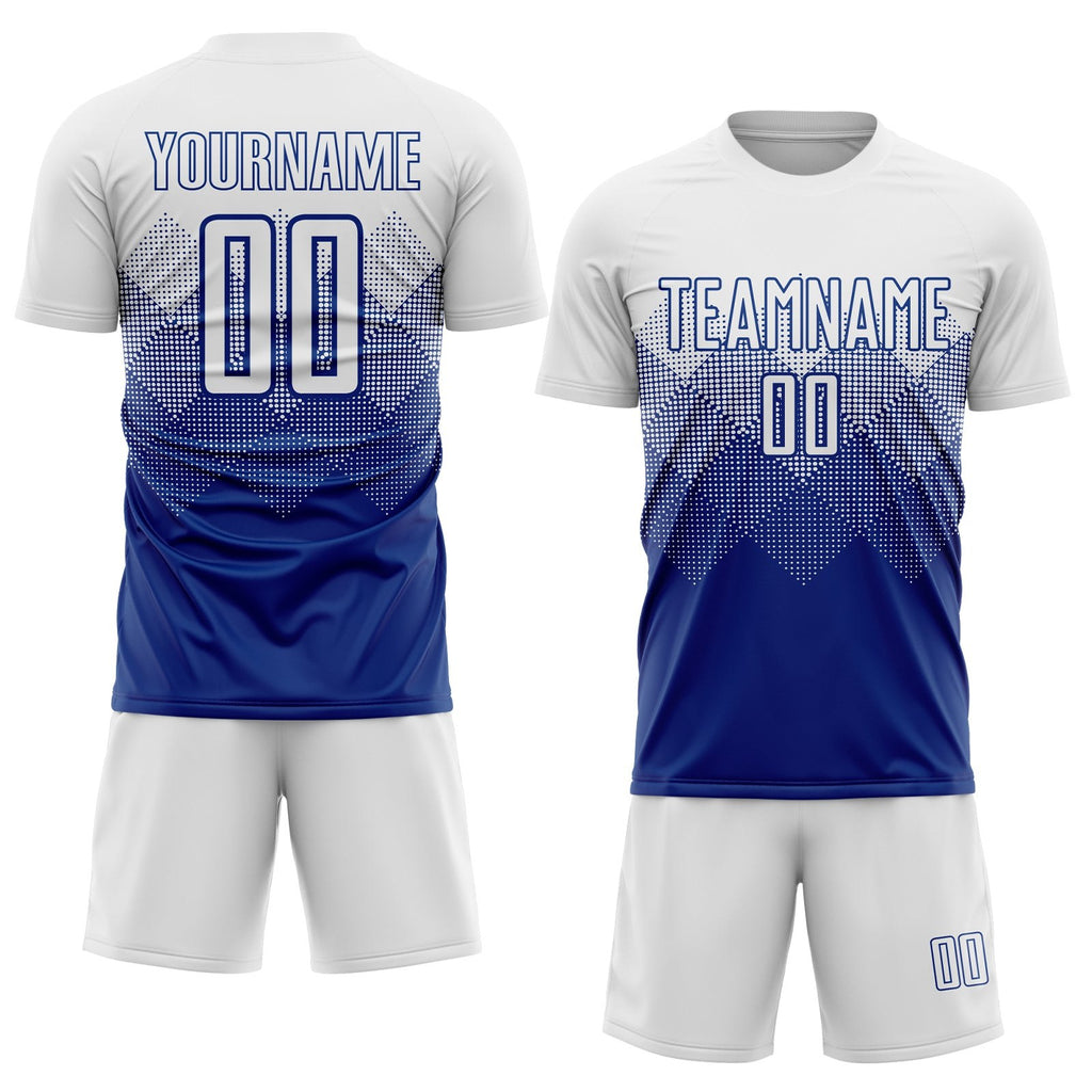 Custom Royal White Sublimation Soccer Uniform Jersey photo 2