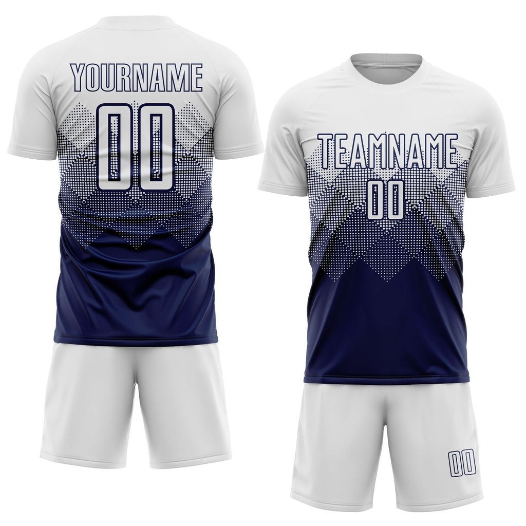 Custom Navy White Sublimation Soccer Uniform Jersey photo 2
