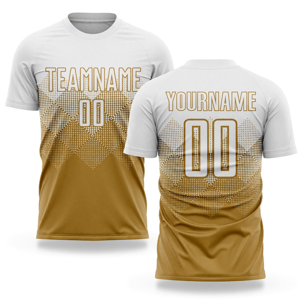 Custom Old Gold White Sublimation Soccer Uniform Jersey