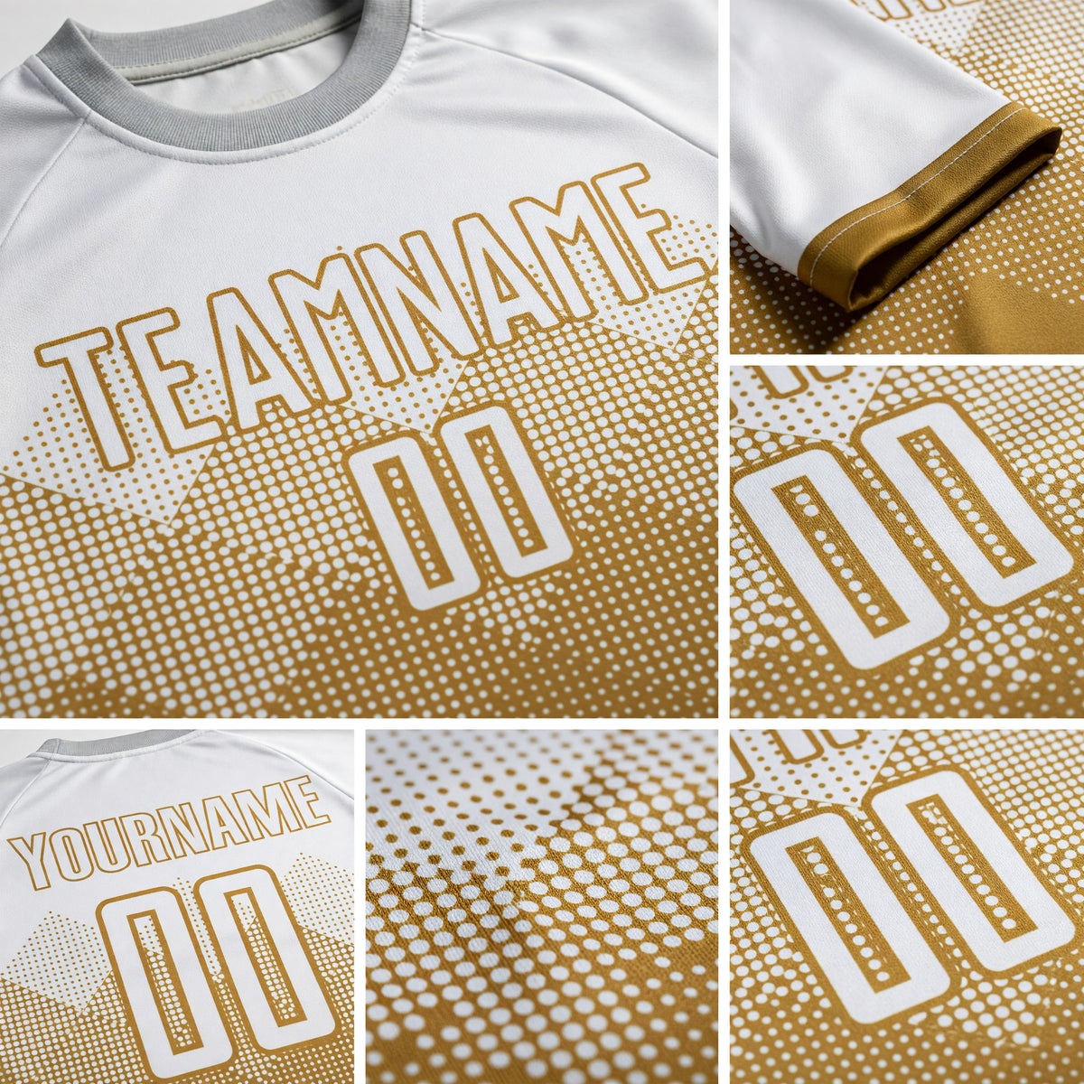 Custom Old Gold White Sublimation Soccer Uniform Jersey detail