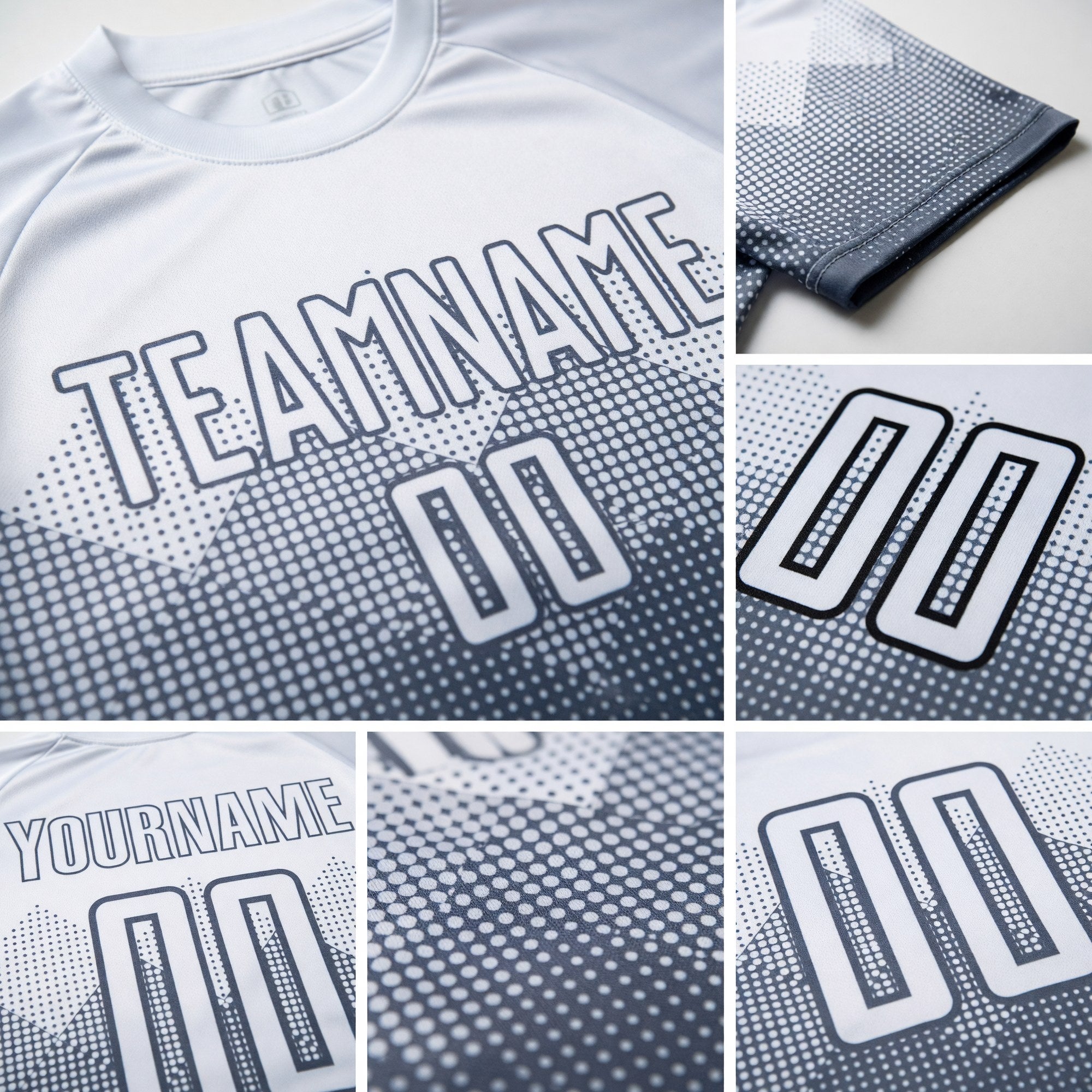 Custom Steel Gray White Sublimation Soccer Uniform Jersey detail