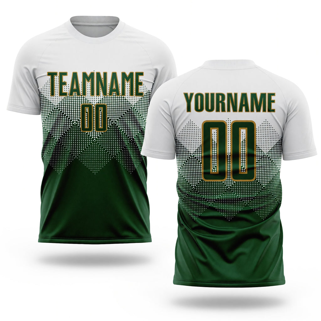 Custom White Green-Old Gold Sublimation Soccer Uniform Jersey