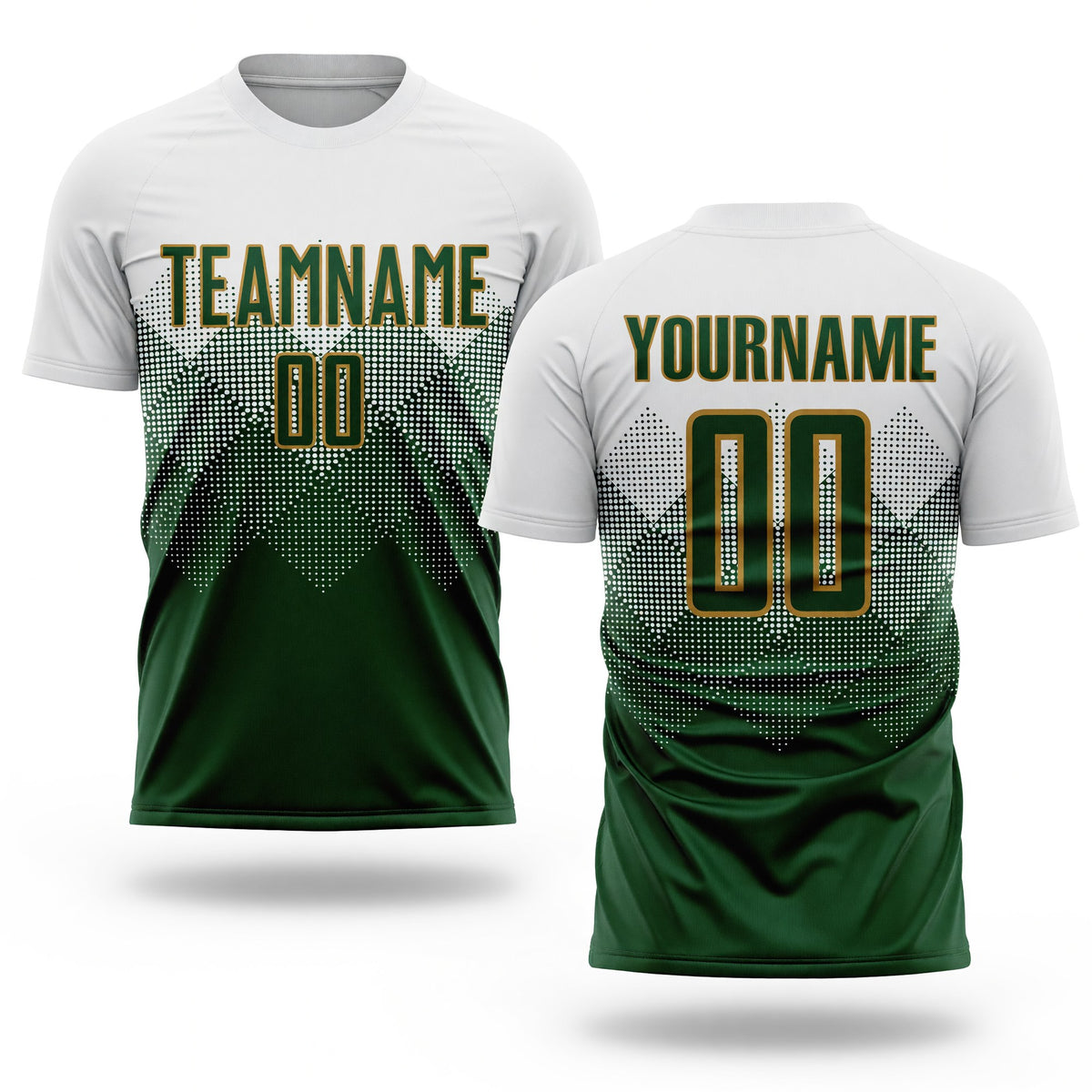 Custom White Green-Old Gold Sublimation Soccer Uniform Jersey