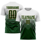 Custom White Green-Old Gold Sublimation Soccer Uniform Jersey photo 1