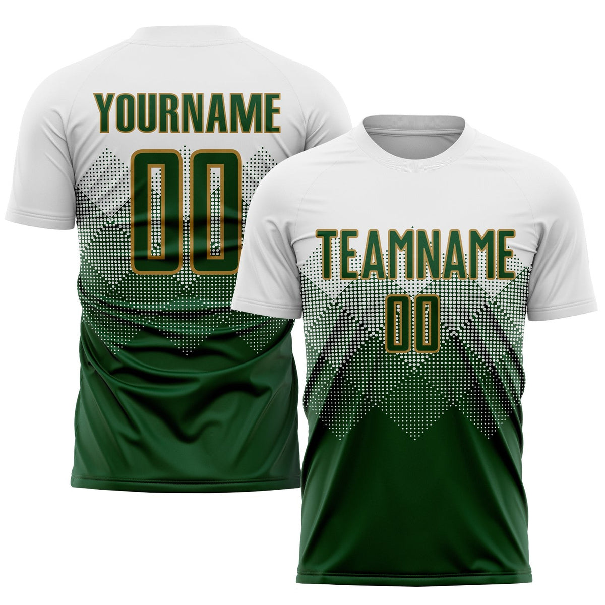 Custom White Green-Old Gold Sublimation Soccer Uniform Jersey photo 1
