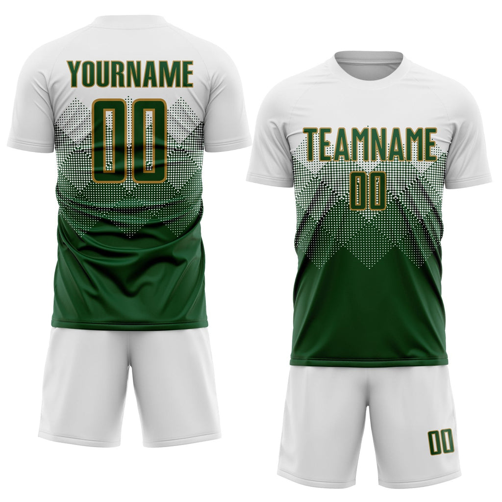Custom White Green-Old Gold Sublimation Soccer Uniform Jersey photo 2