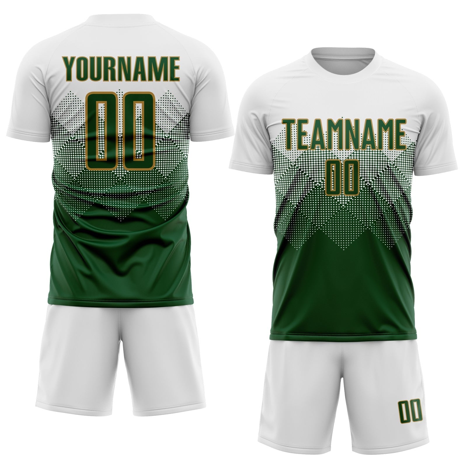 Custom White Green-Old Gold Sublimation Soccer Uniform Jersey photo 2
