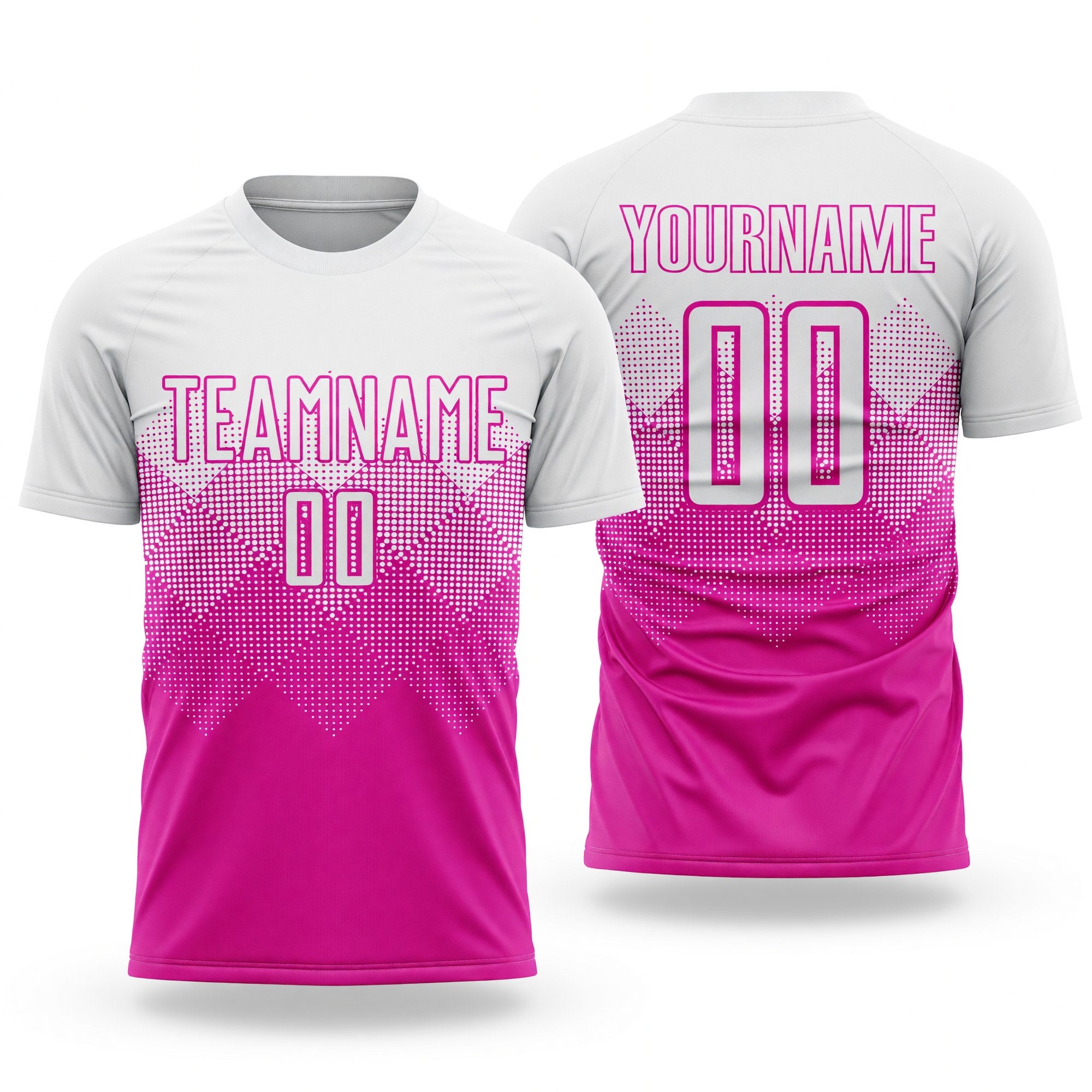 Custom Deep Pink White Sublimation Soccer Uniform Jersey