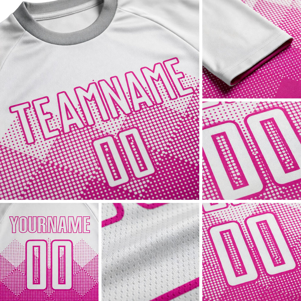 Custom Deep Pink White Sublimation Soccer Uniform Jersey detail