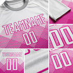 Custom Deep Pink White Sublimation Soccer Uniform Jersey detail