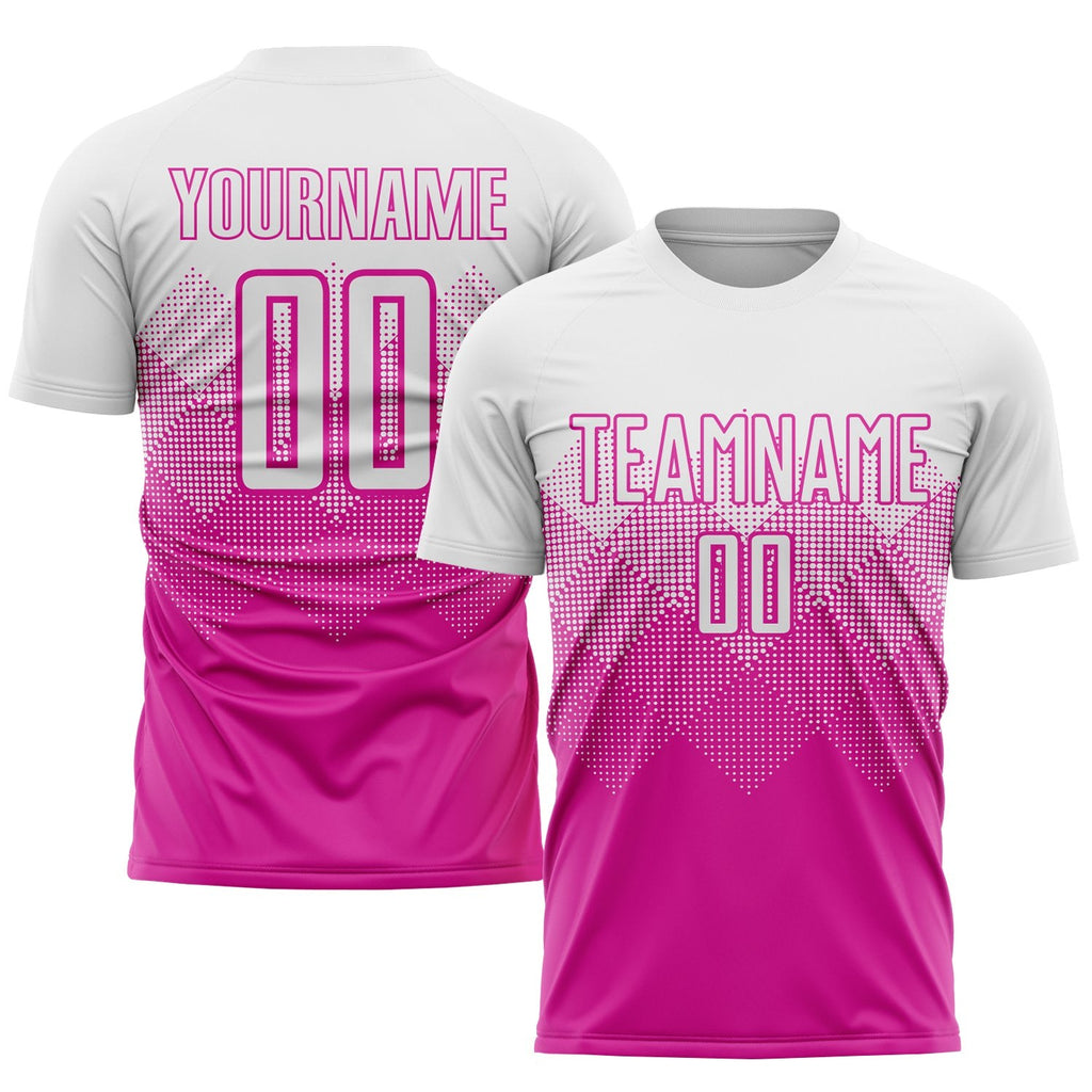 Custom Deep Pink White Sublimation Soccer Uniform Jersey photo 1
