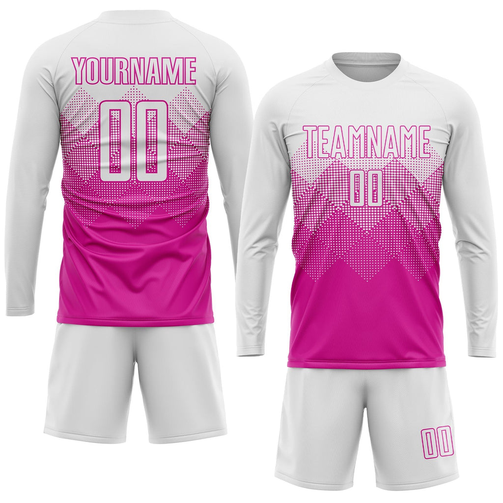 Custom Deep Pink White Sublimation Soccer Uniform Jersey photo 3