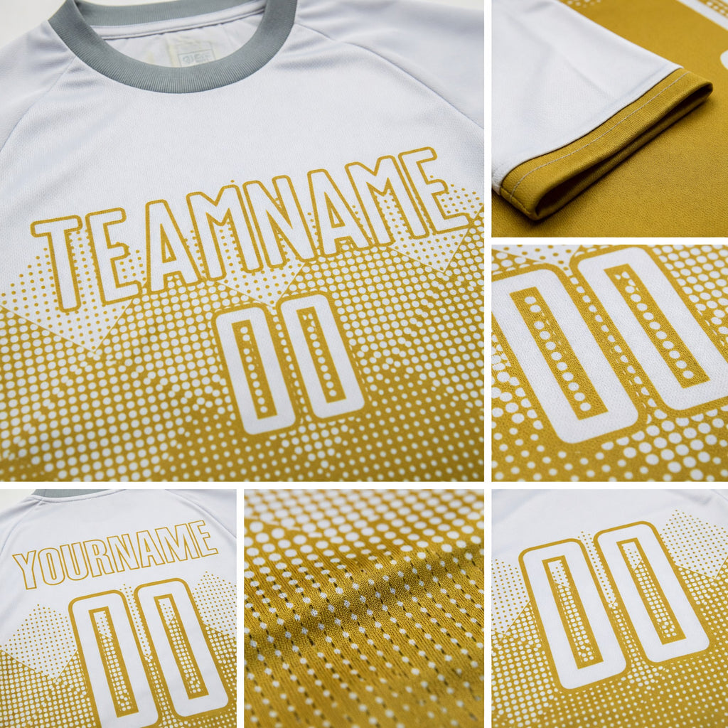 Custom Old Gold White Sublimation Soccer Uniform Jersey detail
