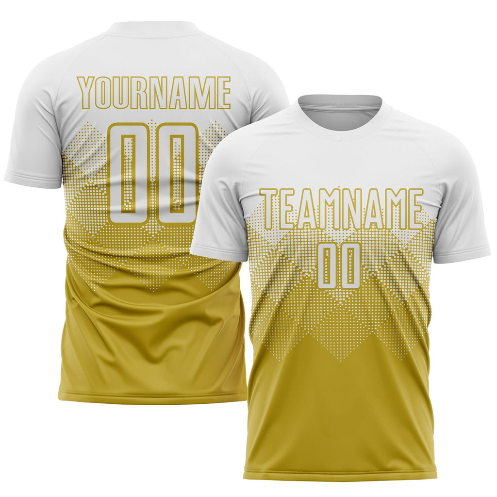 Custom Old Gold White Sublimation Soccer Uniform Jersey photo 1