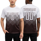 Custom Brown White Sublimation Soccer Uniform Jersey worn front and back