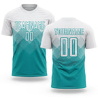 Custom Aqua White Sublimation Soccer Uniform Jersey