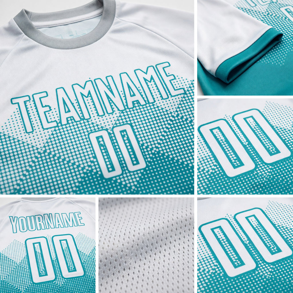 Custom Aqua White Sublimation Soccer Uniform Jersey detail
