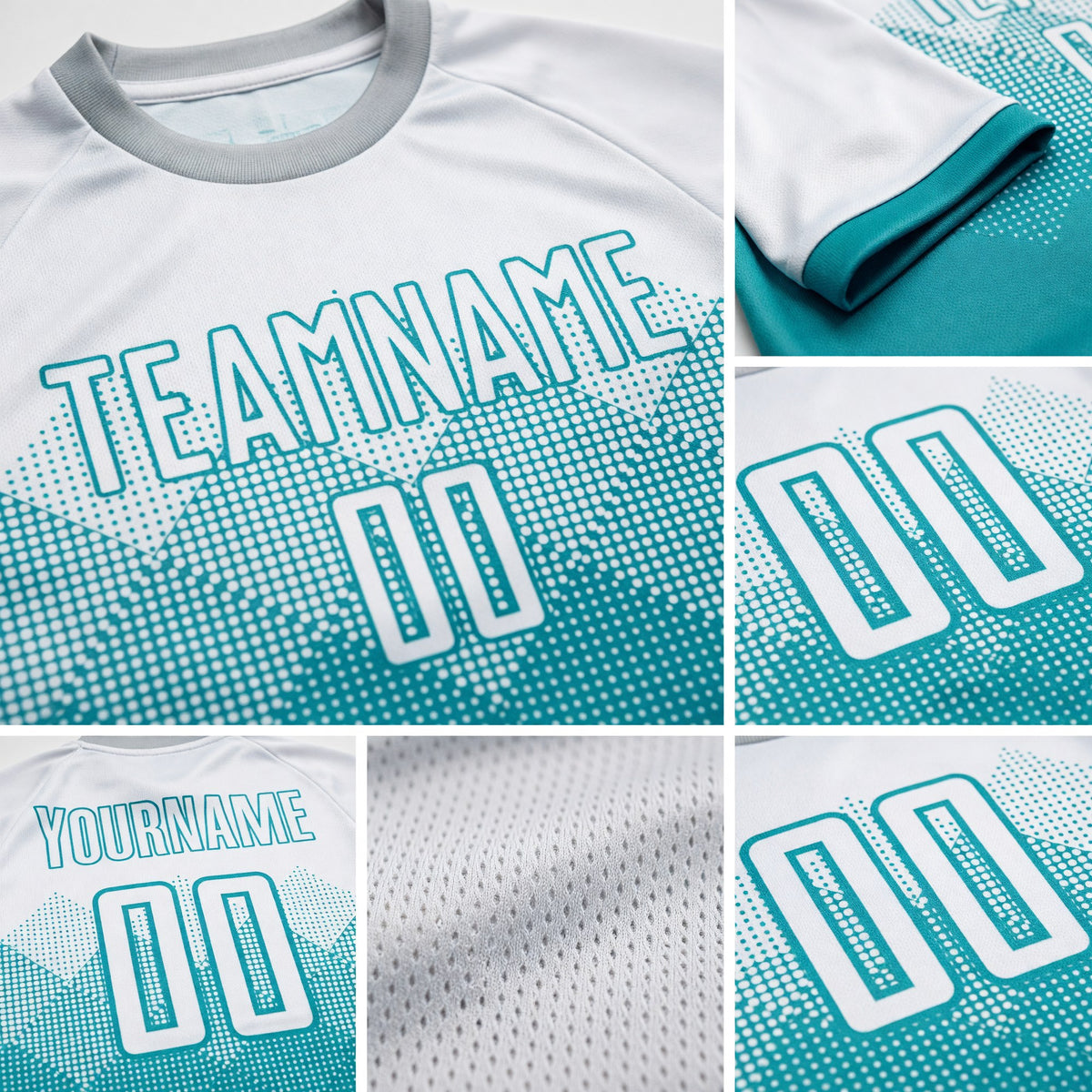 Custom Aqua White Sublimation Soccer Uniform Jersey detail