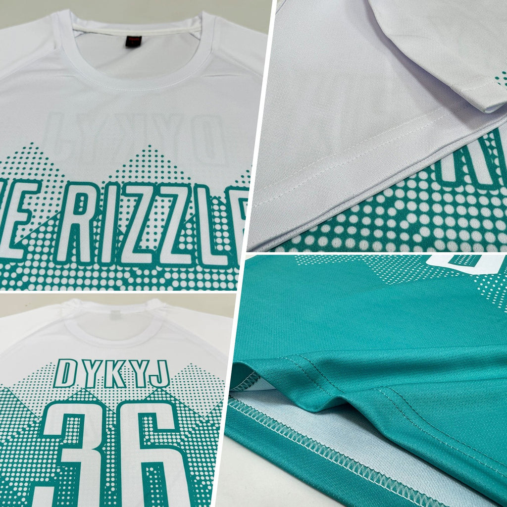 Custom Aqua White Sublimation Soccer Uniform Jersey photo 2