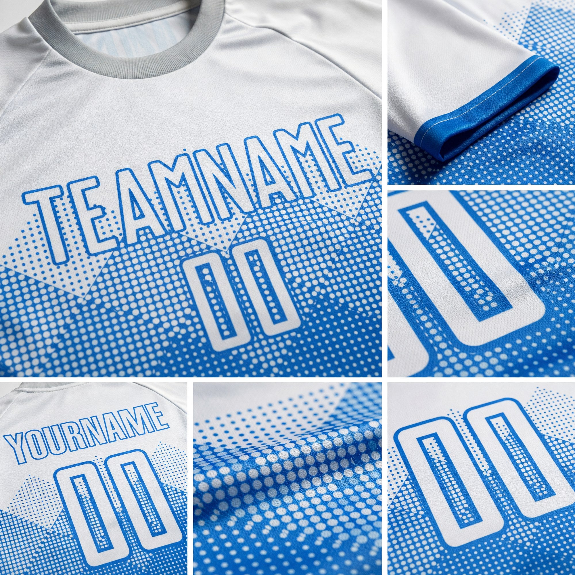 Custom Powder Blue White Sublimation Soccer Uniform Jersey detail