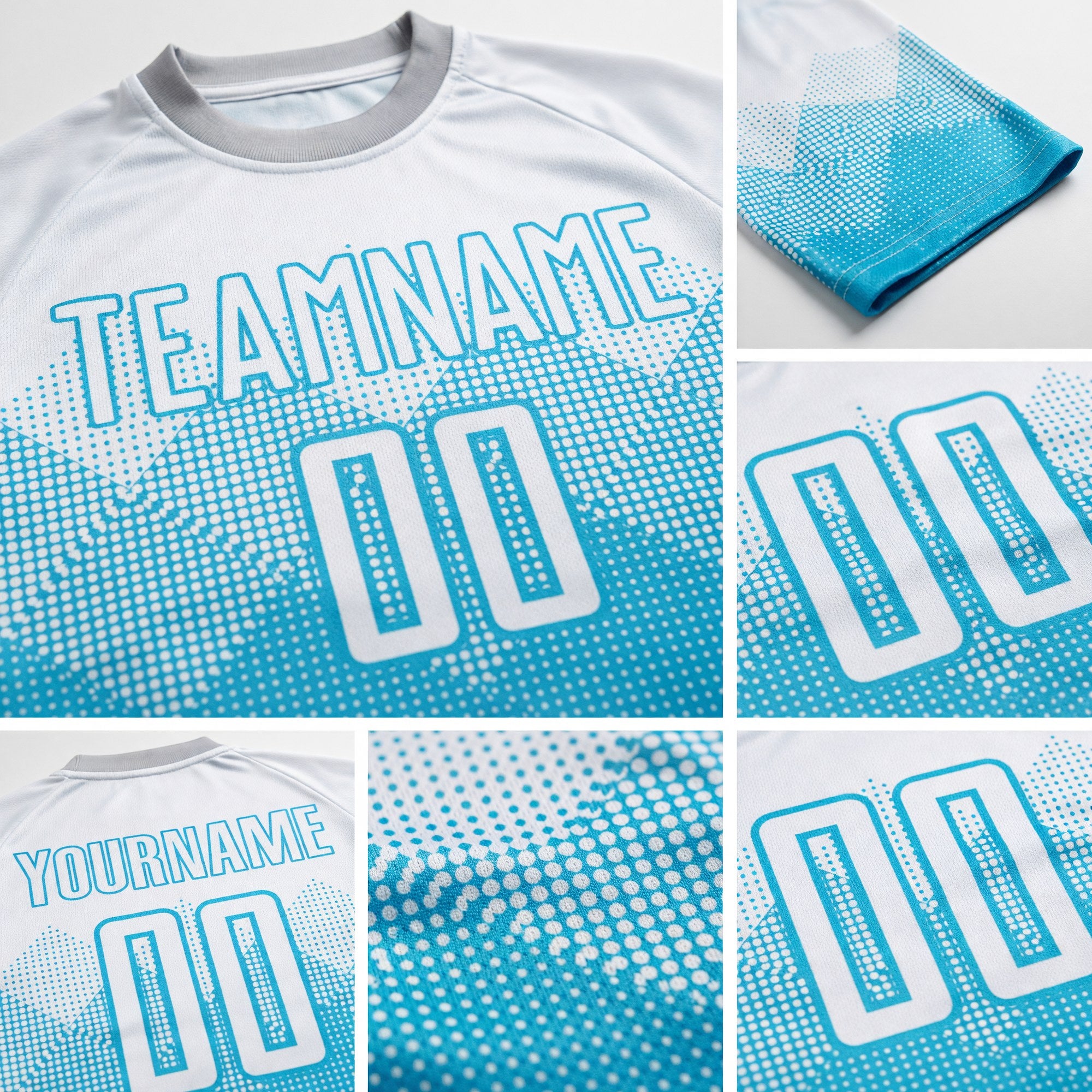 Custom Lakes Blue White Sublimation Soccer Uniform Jersey detail