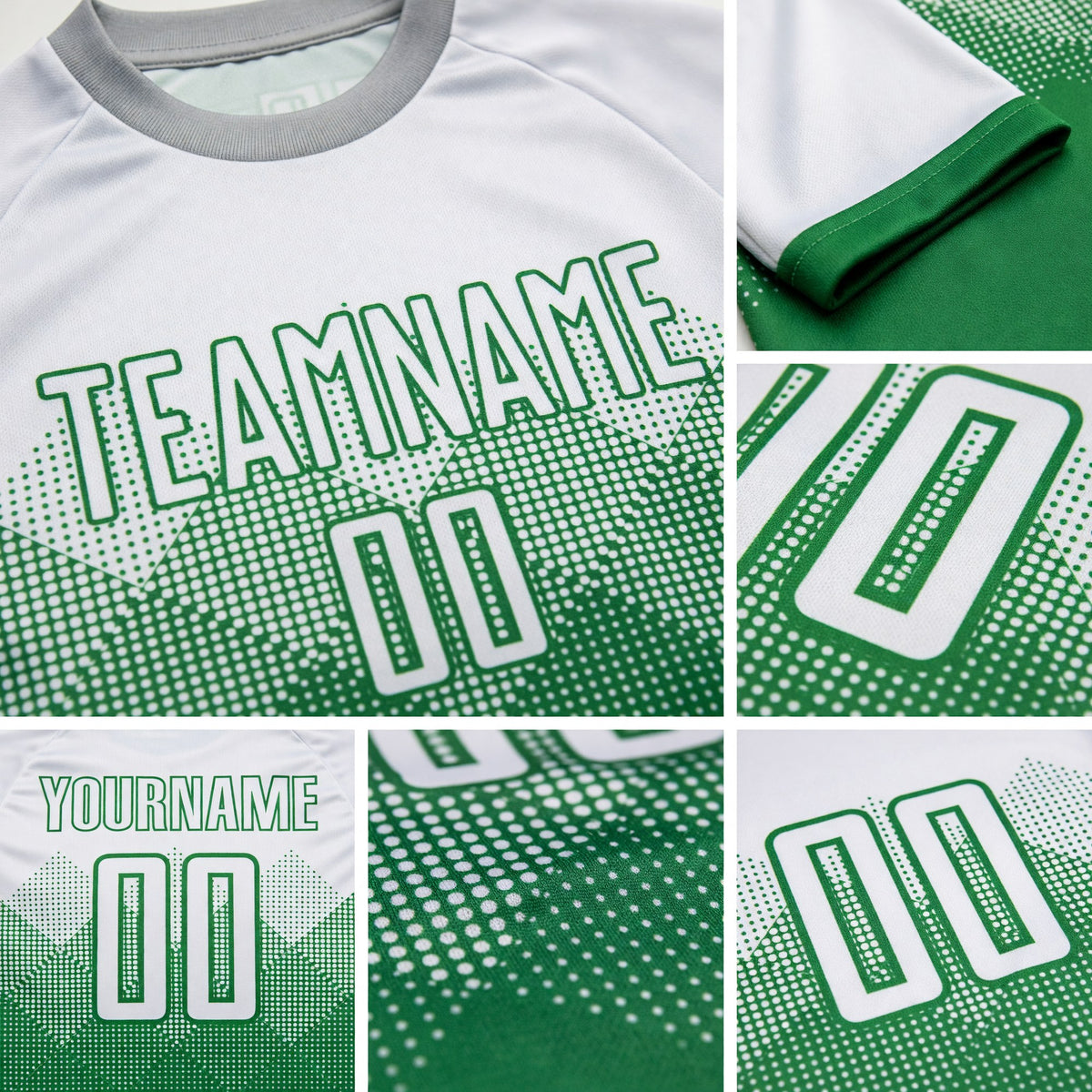 Custom Grass Green White Sublimation Soccer Uniform Jersey detail