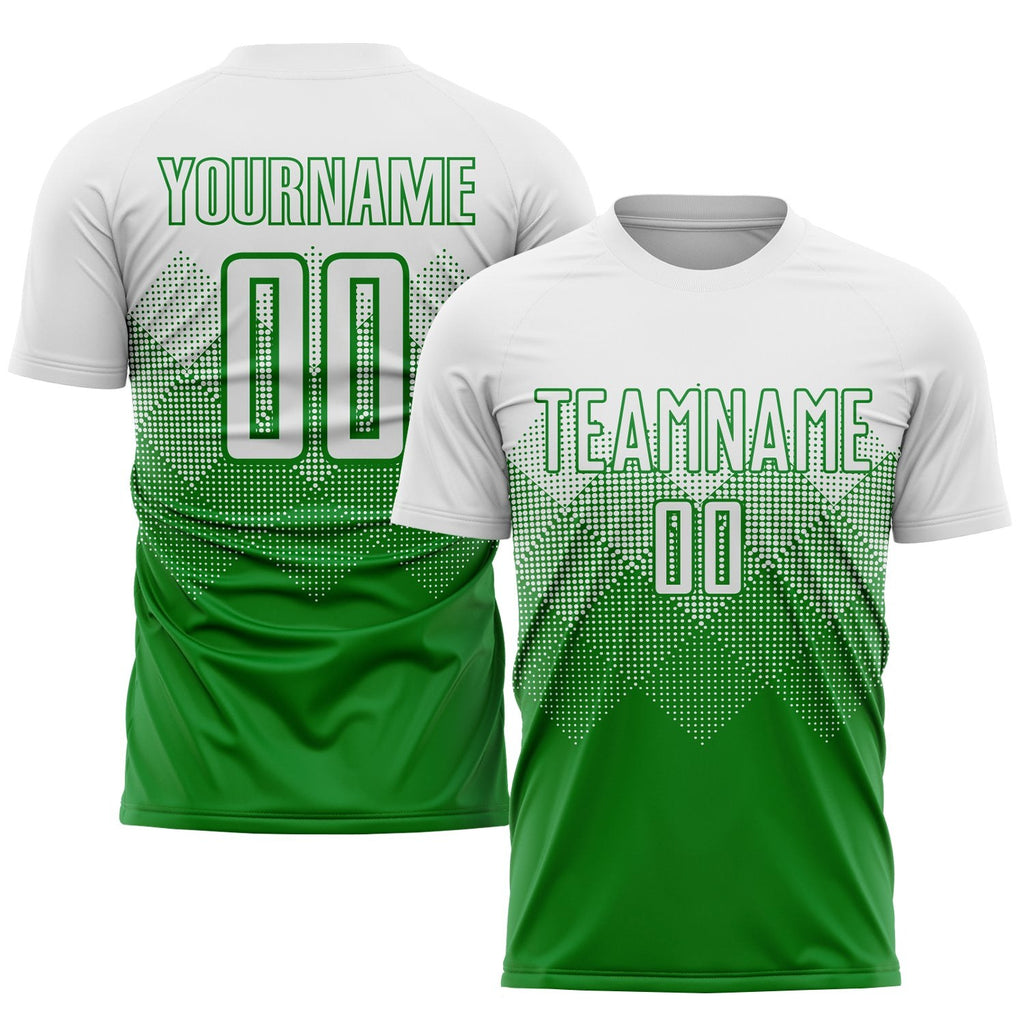 Custom Grass Green White Sublimation Soccer Uniform Jersey photo 1