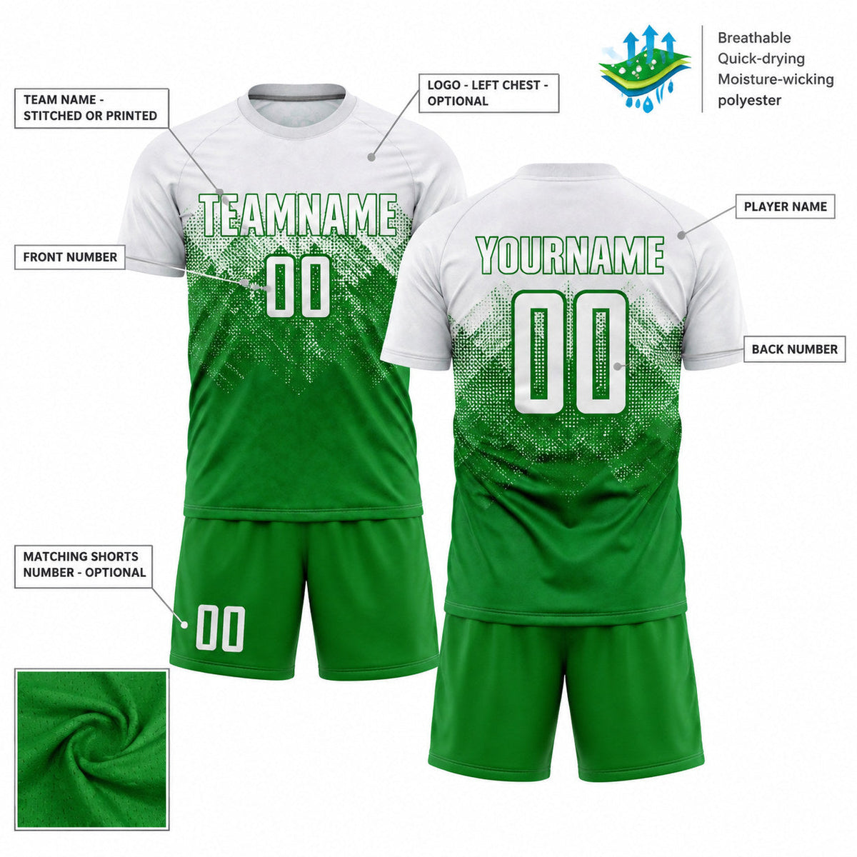 Custom Grass Green Sublimated Soccer Jersey with White Lettering customization guide