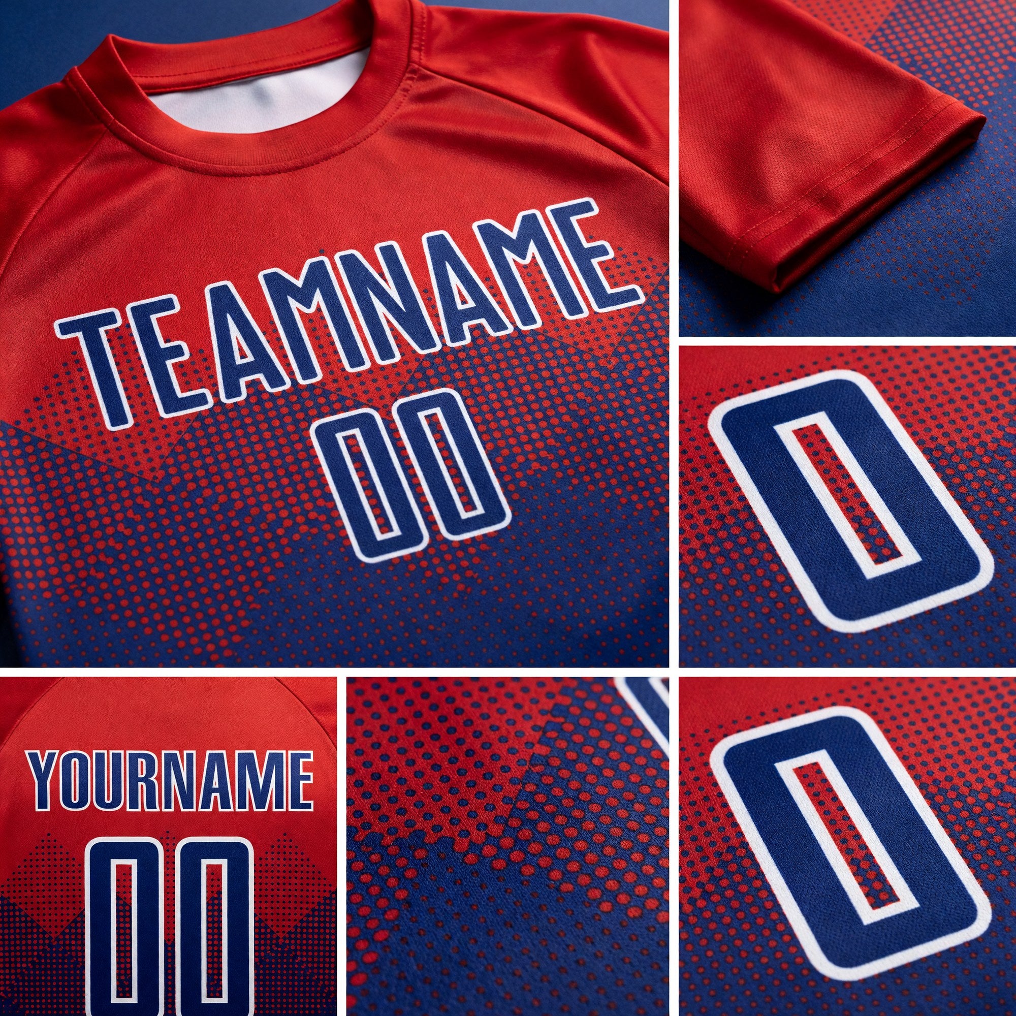 Custom Red Royal-White Sublimation Soccer Uniform Jersey detail