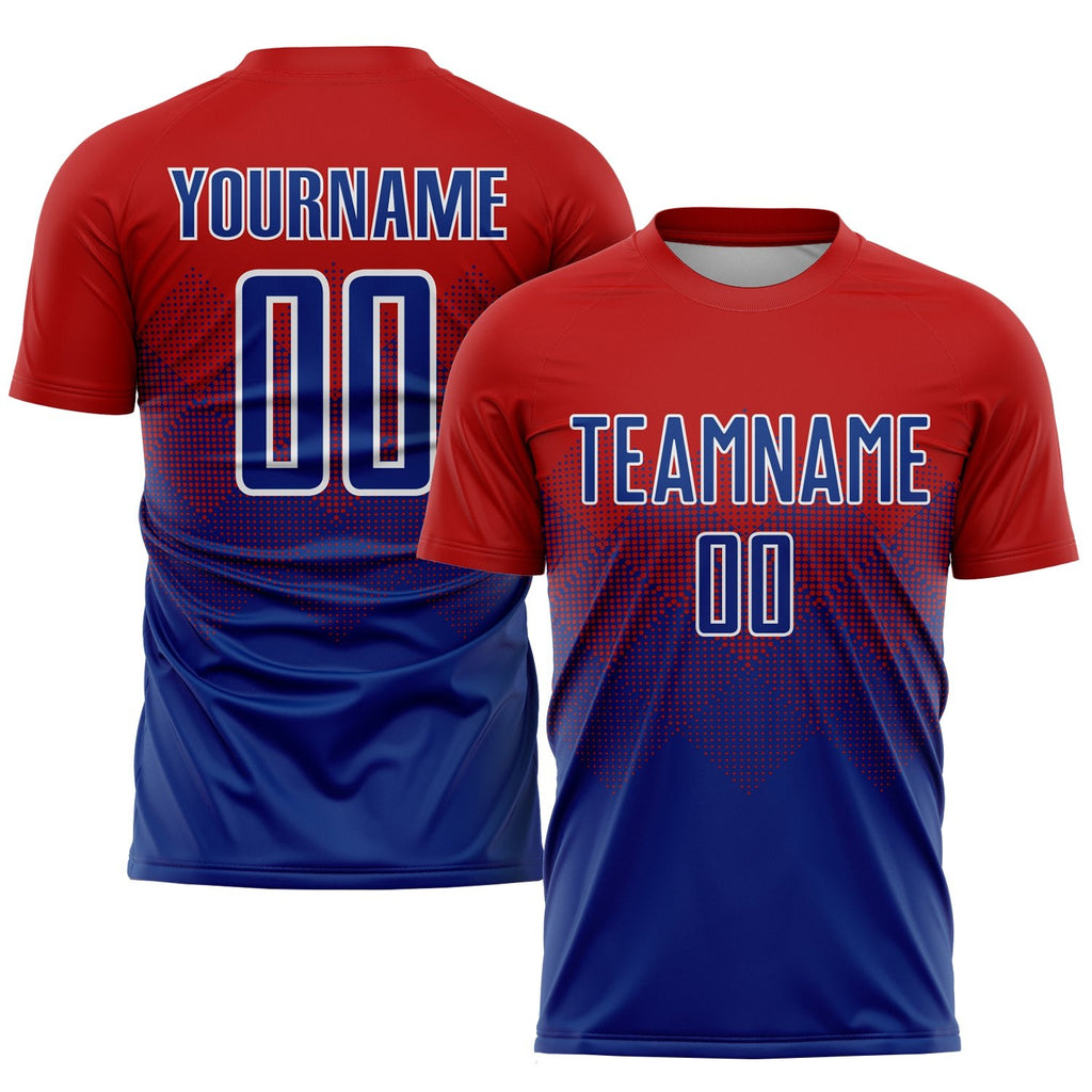 Custom Red Royal-White Sublimation Soccer Uniform Jersey photo 1