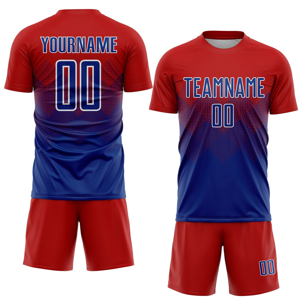 Custom Red Royal-White Sublimation Soccer Uniform Jersey photo 2