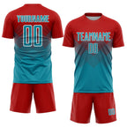 Custom Red Teal-White Sublimation Soccer Uniform Jersey photo 2