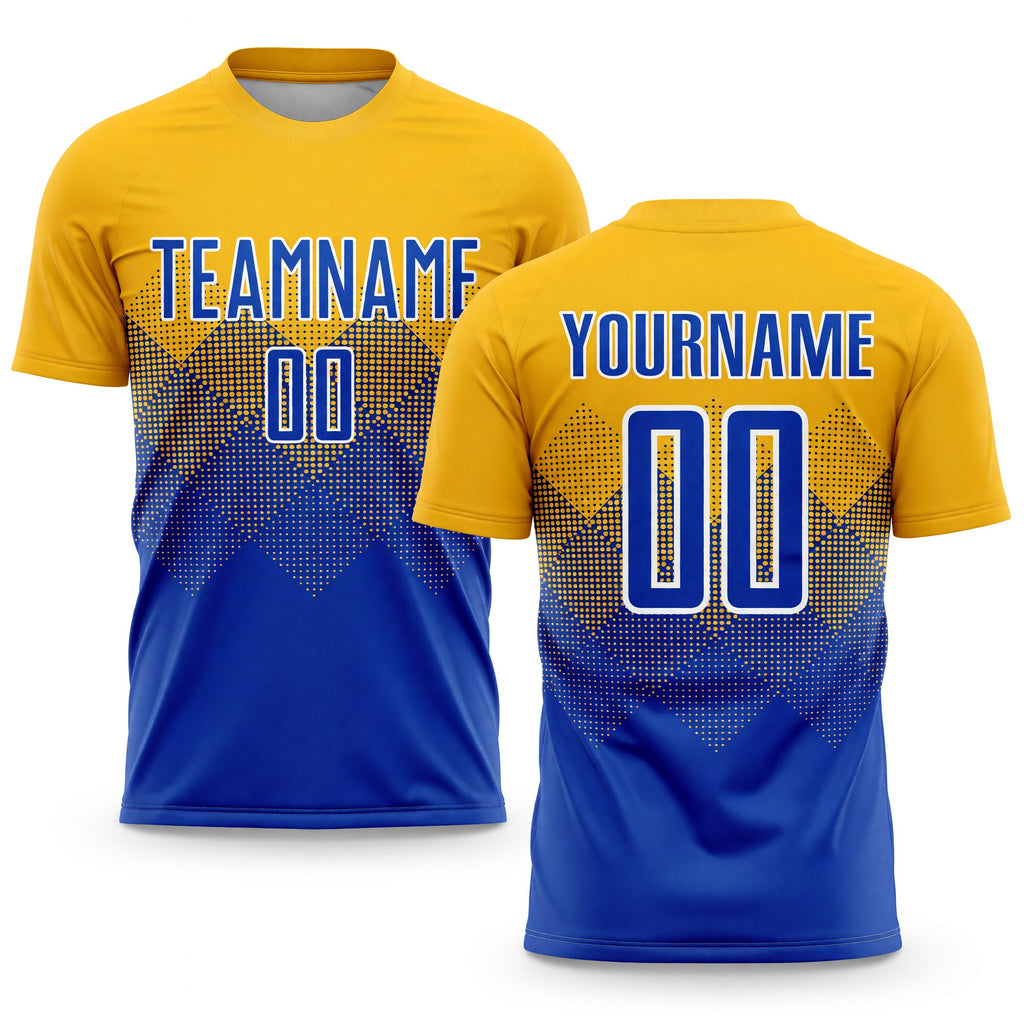Custom Gold Royal-White Sublimation Soccer Uniform Jersey