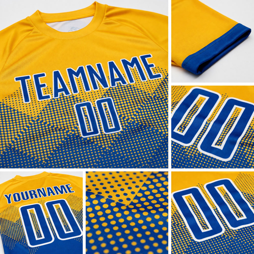 Custom Gold Royal-White Sublimation Soccer Uniform Jersey detail