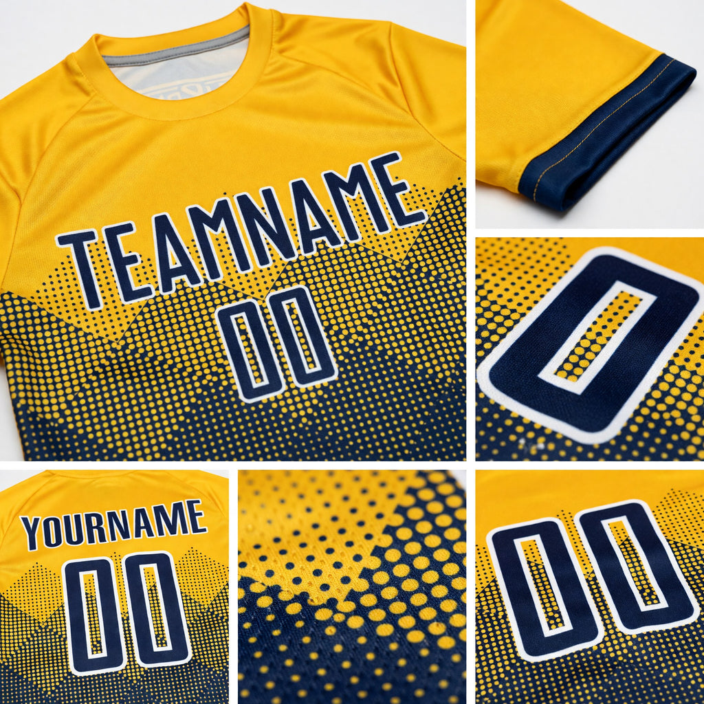 Custom Gold Navy-White Sublimation Soccer Uniform Jersey detail