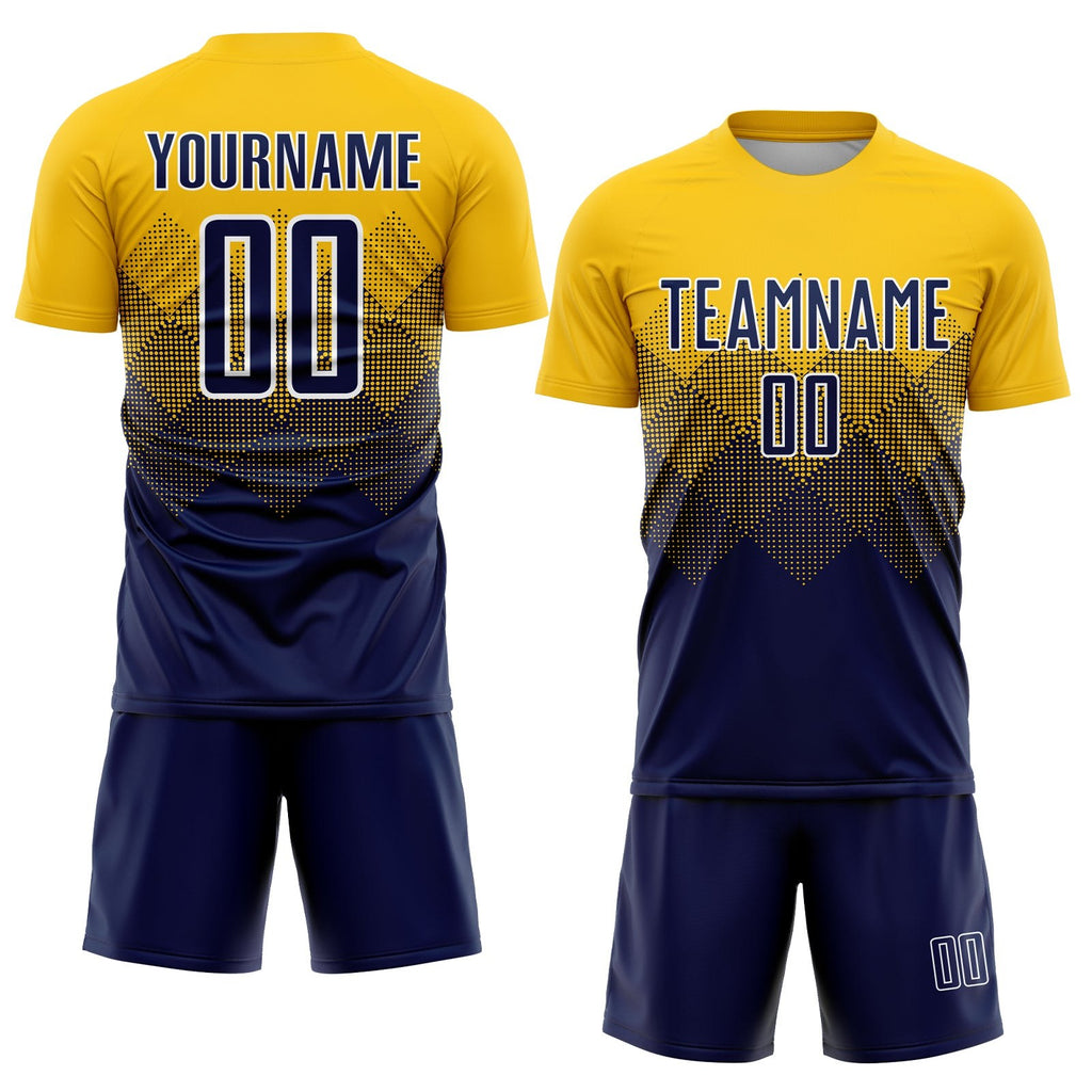 Custom Gold Navy-White Sublimation Soccer Uniform Jersey photo 2