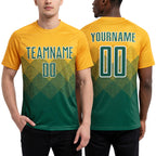 Custom Gold Kelly Green-White Sublimation Soccer Uniform Jersey worn front and back