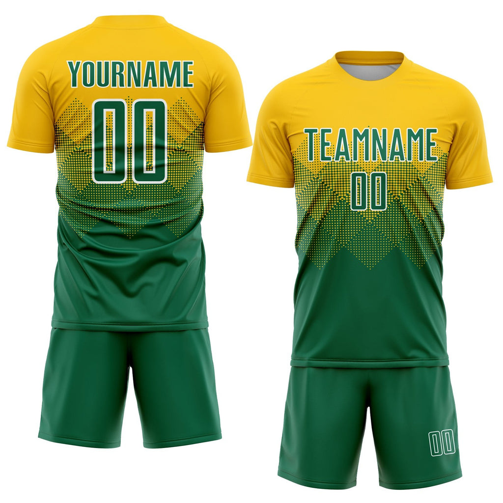 Custom Gold Kelly Green-White Sublimation Soccer Uniform Jersey photo 2