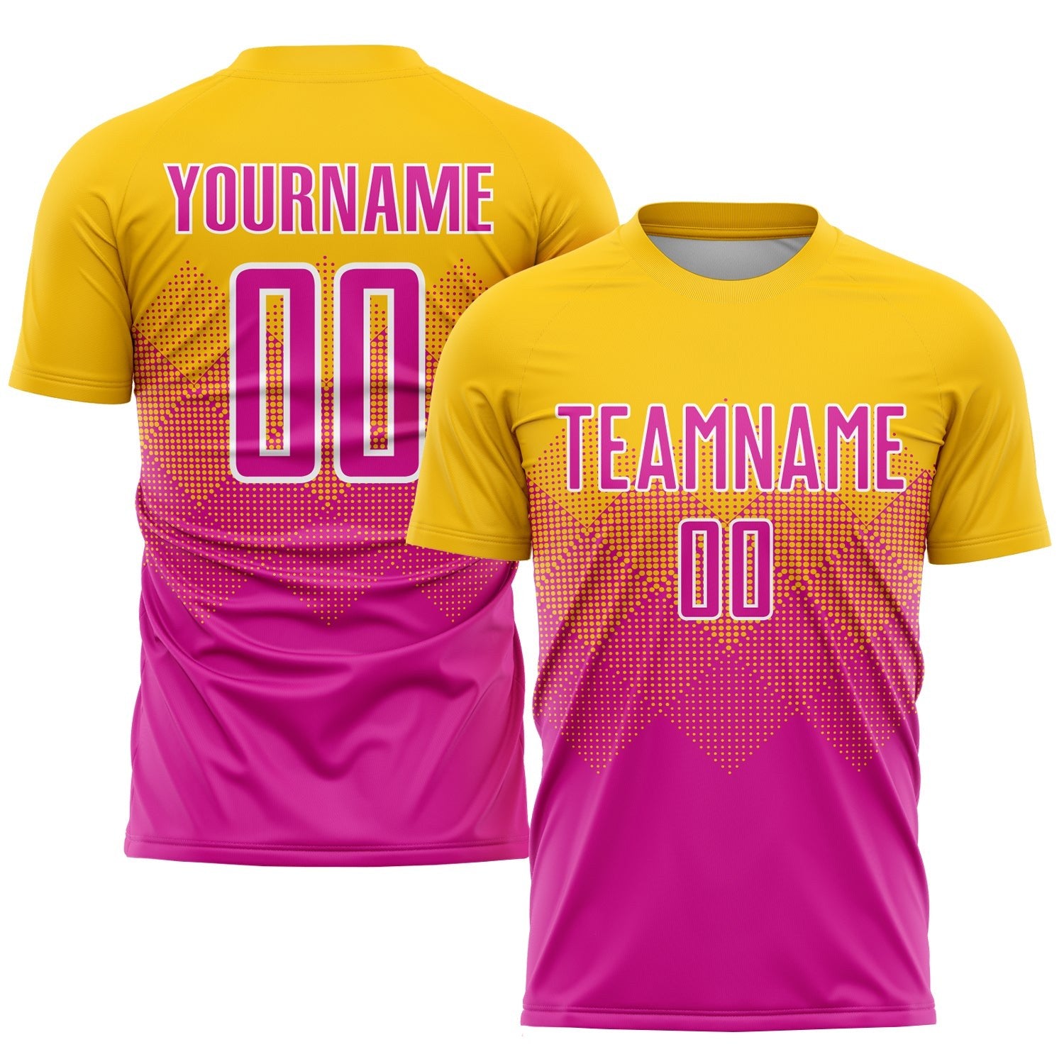 Custom Gold Deep Pink-White Sublimation Soccer Uniform Jersey photo 1