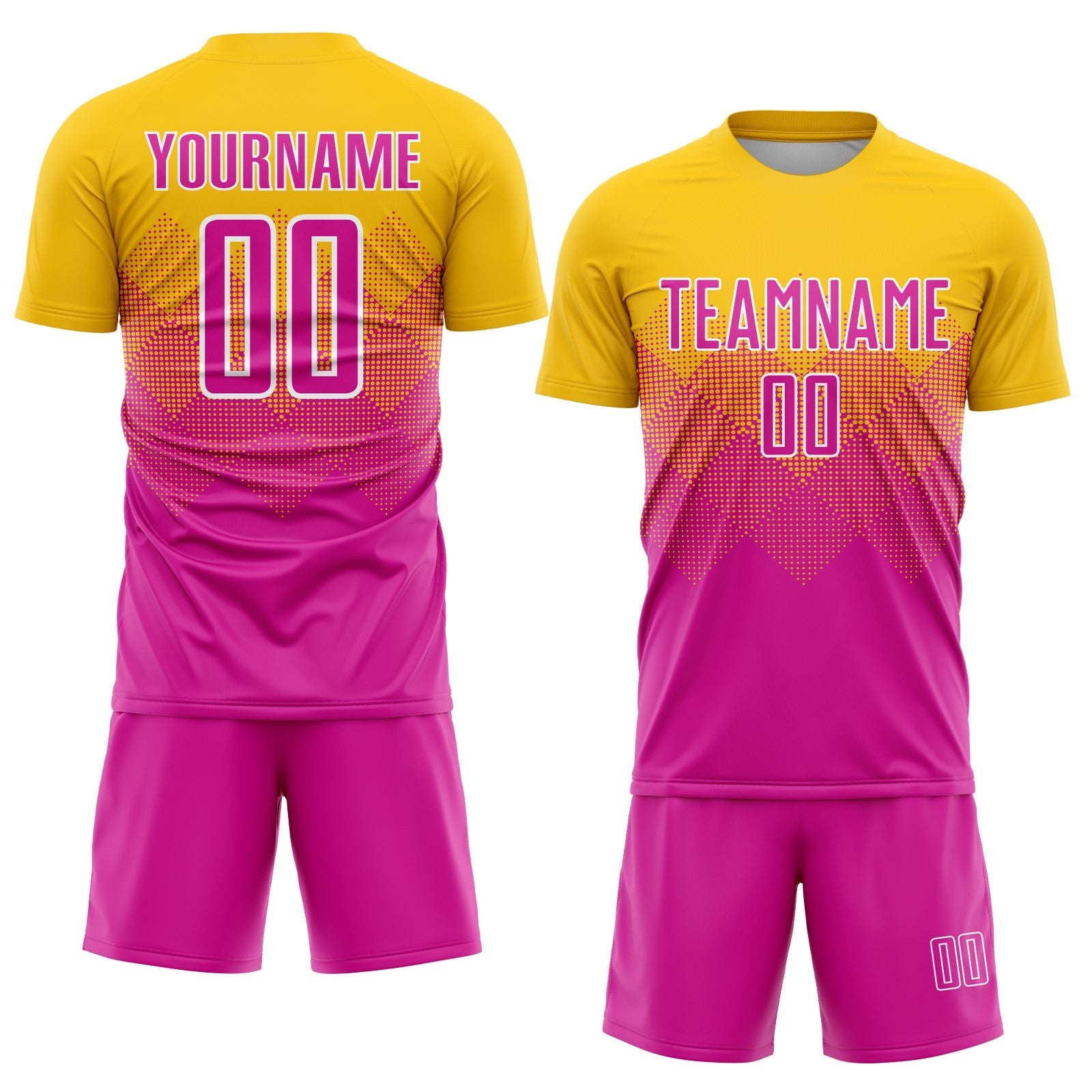 Custom Gold Deep Pink-White Sublimation Soccer Uniform Jersey photo 2